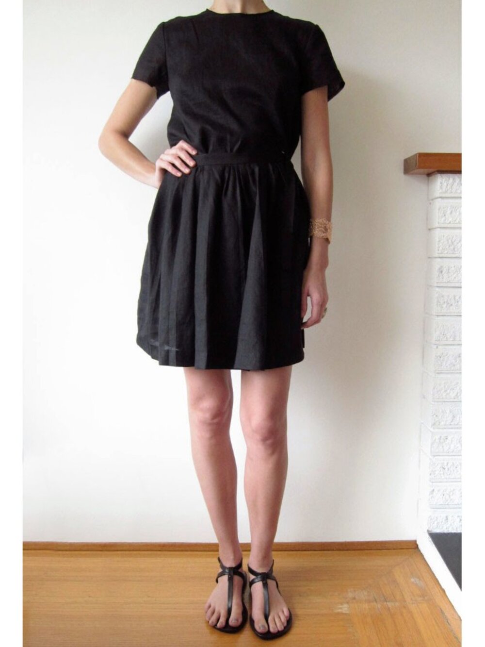 Band of Outsiders Linen Dress with Wrap Overskirt in Black, size "4" (Medium?)